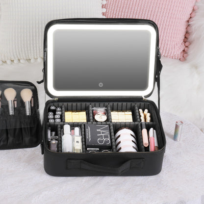 LED Lighted Makeup Bag with Mirror – Large Travel Cosmetic Case