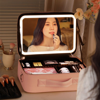 LED Lighted Makeup Bag with Mirror – Large Travel Cosmetic Case